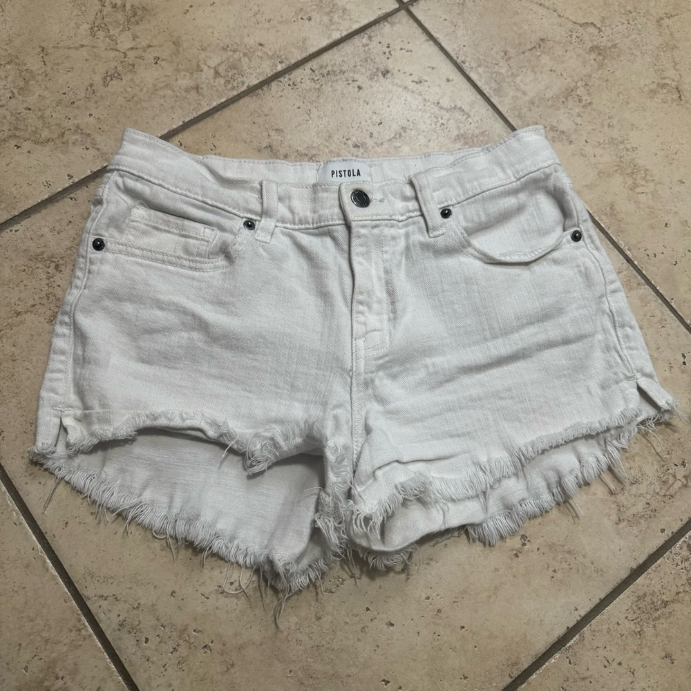 Pistola Women's White Frayed Jean Shorts